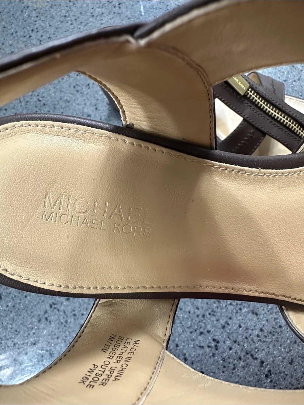 MICHAEL KORS Brown Leather Zip-Front Slingback Sandals